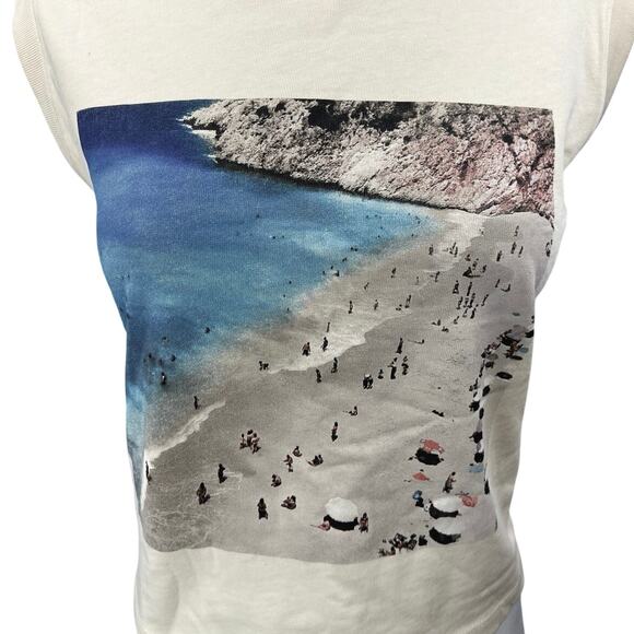 Madewell Cream Knit Ocean Beach Surf Graphic Print Muscle Tank Tee Top Size S - Picture 3 of 5